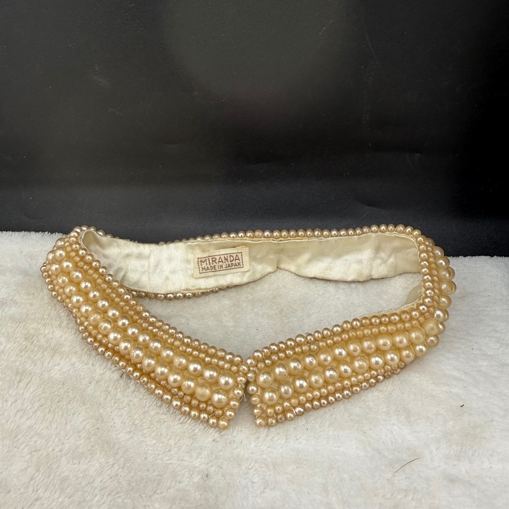 Vintage Miranda Faux Pearl Detachable Collar Cream Beaded Satin READ Prop